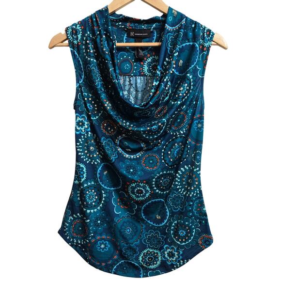 INC Women Y2K Fairy Boho Beaded Sequins Going Out Paisley Cowl Neck Tank Top XS - Picture 1 of 11